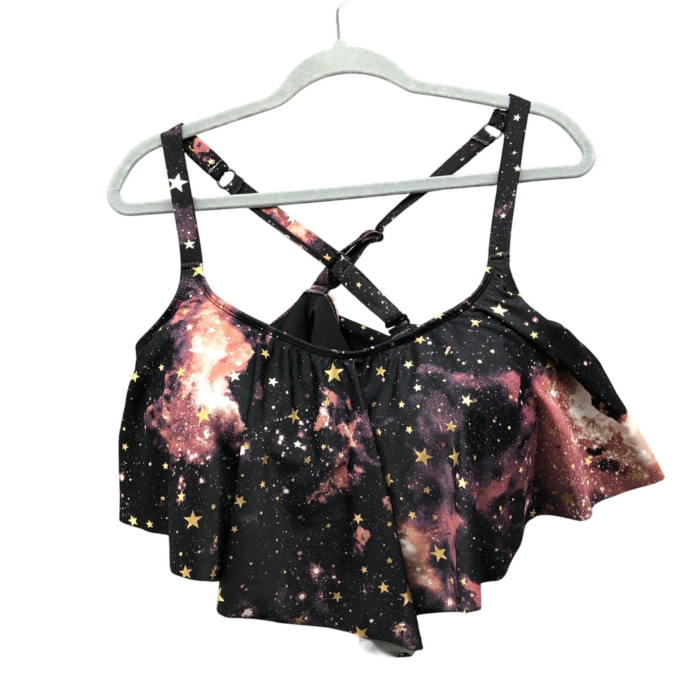Torrid Swim Top Celestial Galaxy Star Print Ruffle Flounce Bikini Tankini 1X